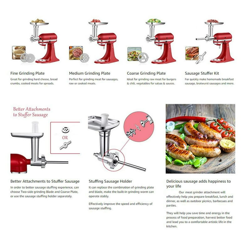 Meat Grinder Food Sausage Stuffer & Juicer Attachment For KitchenAid Stand  Mixer