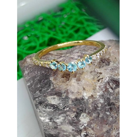 Vintage Aquamarine Curved Wedding Band 925Silver Moissanite Jewelry Blue Engagement Ring Blue Stone Bridal Halo Stackable Ring Gift For Wife