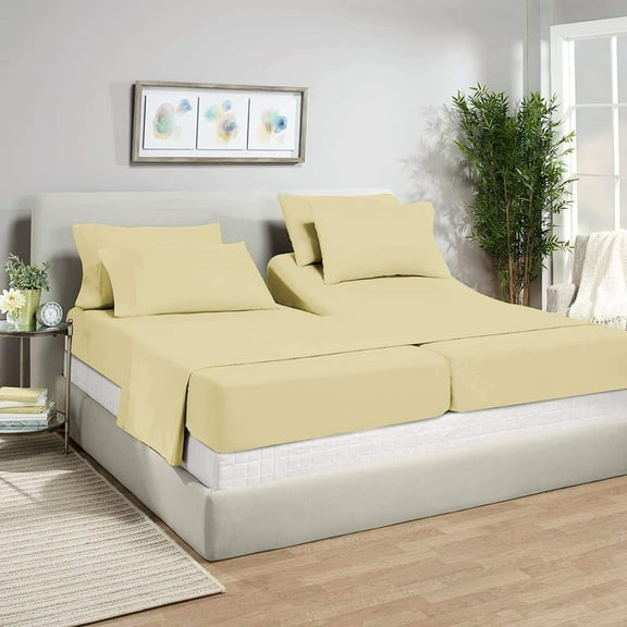 Split California King Size - Microfiber Fabric 5 Piece Split California King Sheet Set - 15" Inch Deep Pocket Adjustable Bed Sheets, Ivory Solid