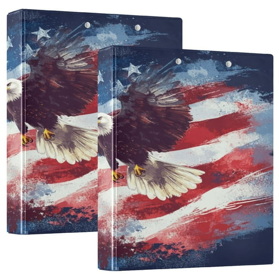 WOBOGO American Flag with Eagle File Folders Extra Large Capacity to Hold 200 Sheets of Documents Hard Shell Ring Binder for School Home Office