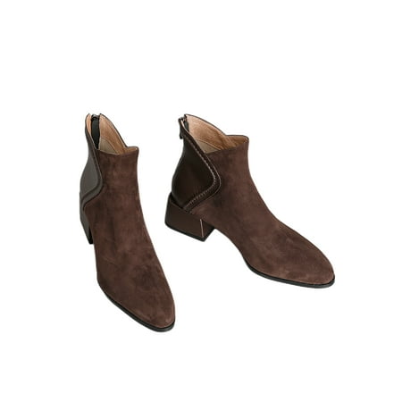 

SIMANLAN Women Ankle Boots Pointed Toe Dress Bootie Chunky Heel Booties Work Anti-Slip Winter Shoes Office Zipper Short Boot Brown 5