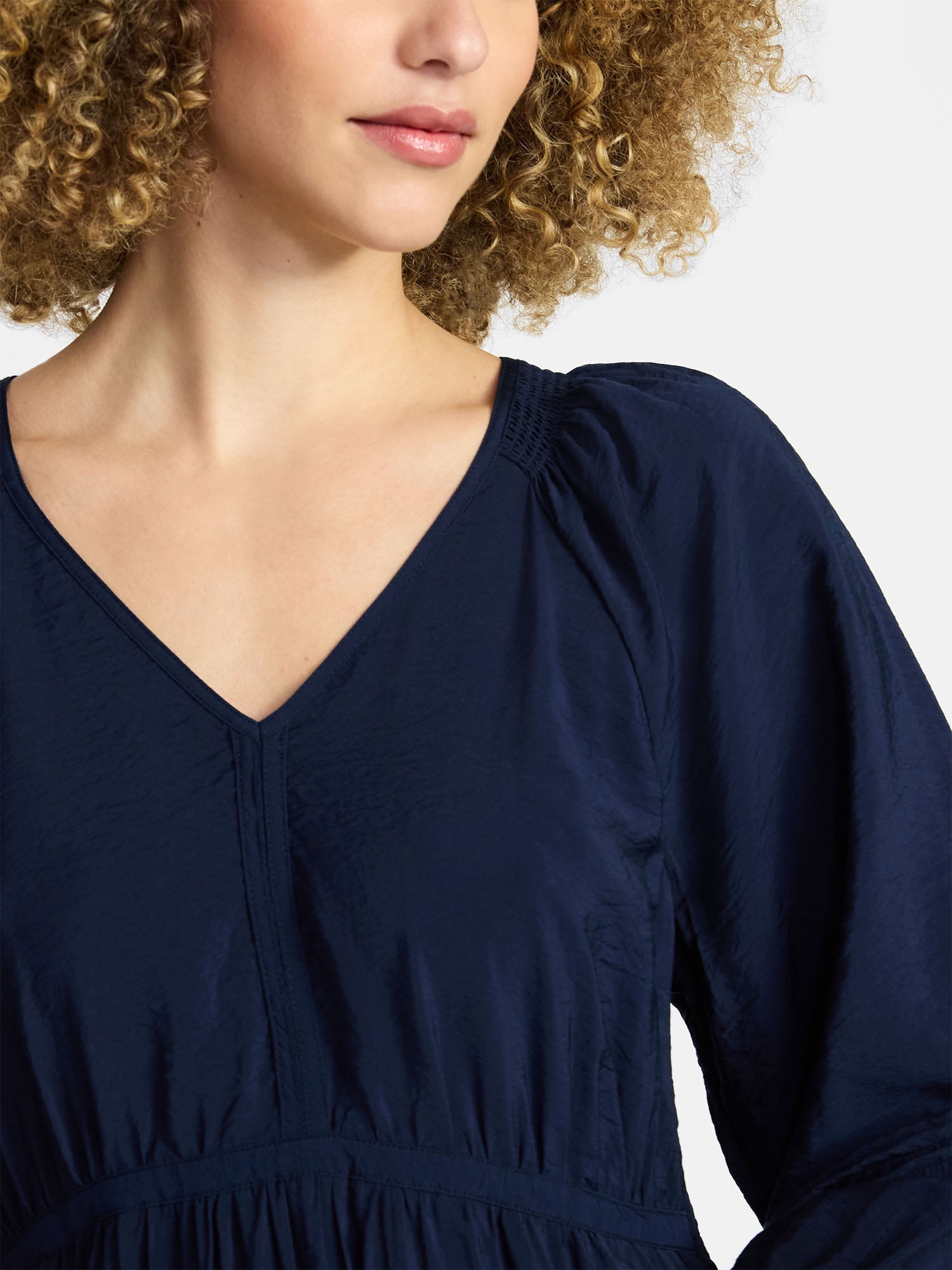 Time and Tru Women's Tiered Mini Dress with ¾ Sleeves, Sizes XS-XXXL