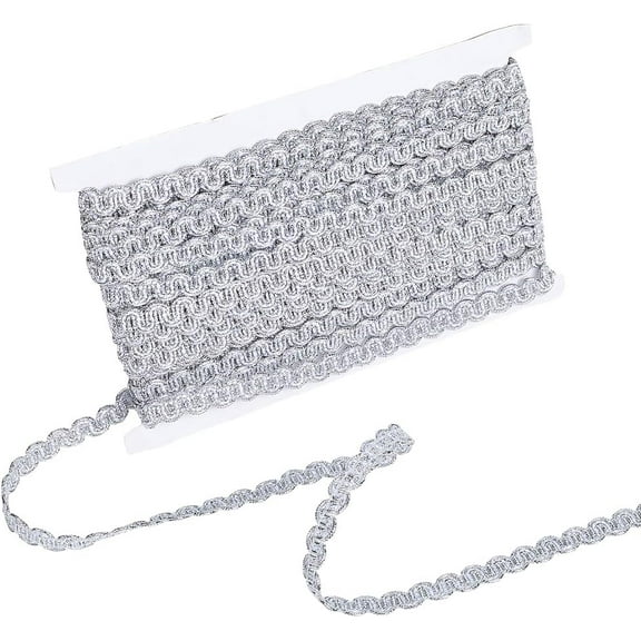 25 Yards 1/2 Inch Metallic Silver Braid Trim Woven Gimp Lace Trimming Upholstery Scroll Wave Polyester Fabric Ribbon for Jewelry Making Sewing Costume Slipcover Crafts Embellishment Silver