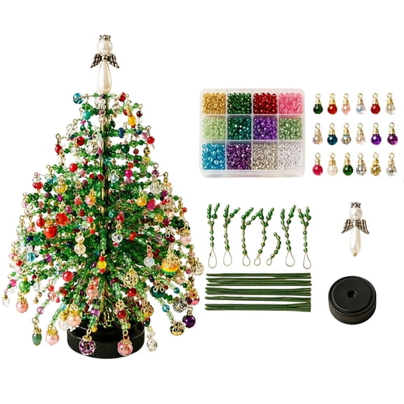 DIY Beaded Christmas Tree Kit, With Colorful Beads & Ornaments | DIY Bead Christmas Tree Making Kit, Handmade Holiday Craft Set, Christmas Craft Gift For Craft Lovers