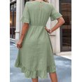 thumbnail image 6 of Women'S Short Sleeve Dresses High Waist Round Neck Solid Flounce Sleeve Ruffle Dress Bean Green XXXL, 6 of 8