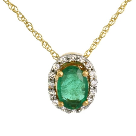 14k Gold Genuine Emerald  Necklace Diamond Halo 5/16 inch 18 inch thin Chain
