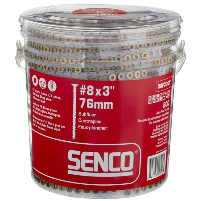 Tornillo Senco DuraSpin 08F300Y #8 x 3 pulgadas, madera a madera, 800 quilates