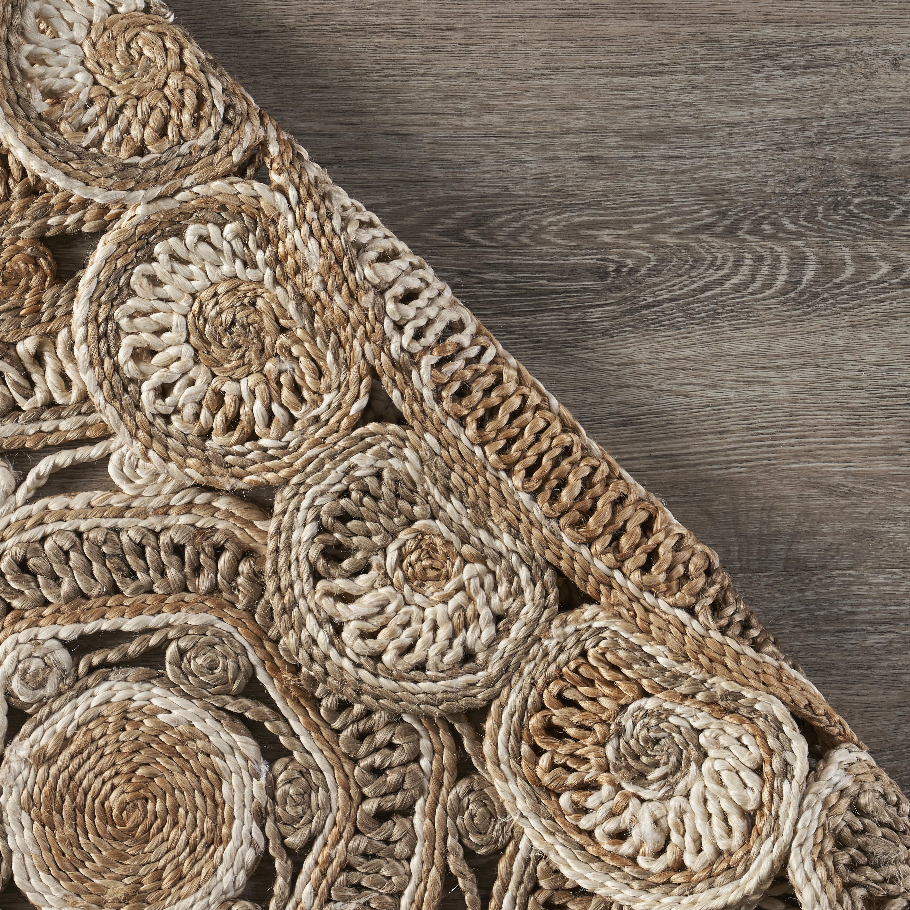 Harlow Hill Cora 7'6" Round Brown/Off White Geometric Hand Braided Reversible Jute Indoor Area Rug