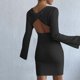 thumbnail image 3 of Vestido sexy sin espalda de color liso para mujer: mangas acampanadas, tejido de poliéster, ajuste ceñido, ideal para fiestas y discotecas, 3 of 6