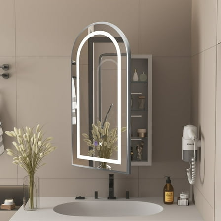 Arched Medicine Cabinet with Light,20x36 Inch Recessed Lighted Medicine Cabinet Mirror with Storage for Bathroom