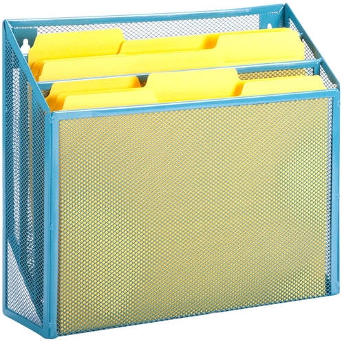 Honey Can Do Steel Mesh Vertical File Sorter with 3 Bins, Blue