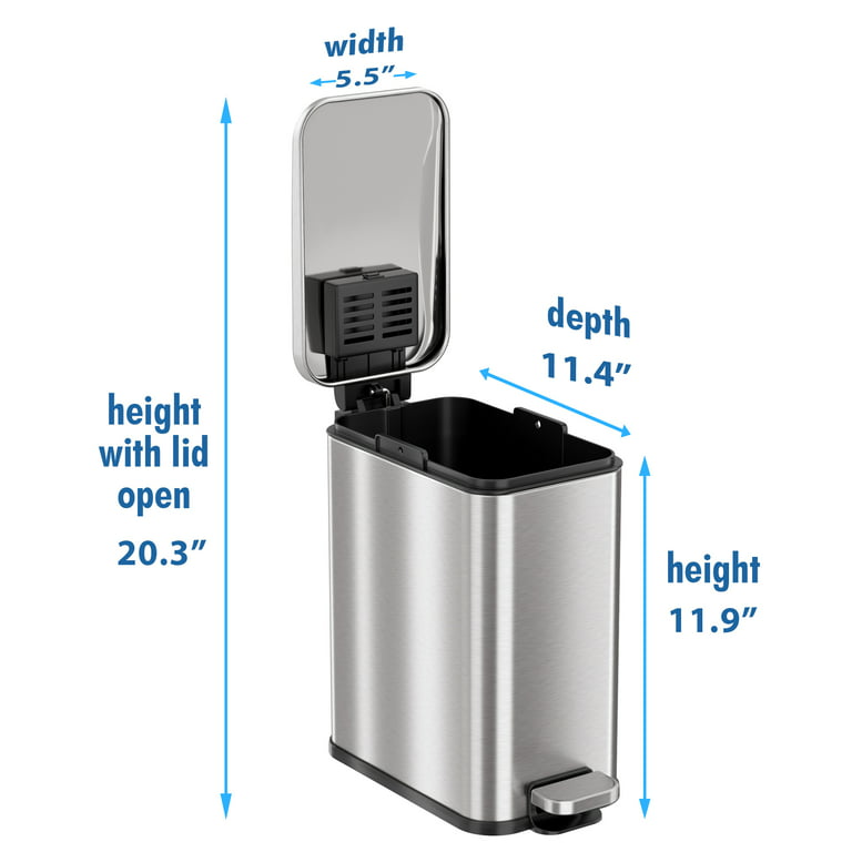 Can, 1.3 Gallon Slim Step On Bathroom Trash Can, Stainless Steel