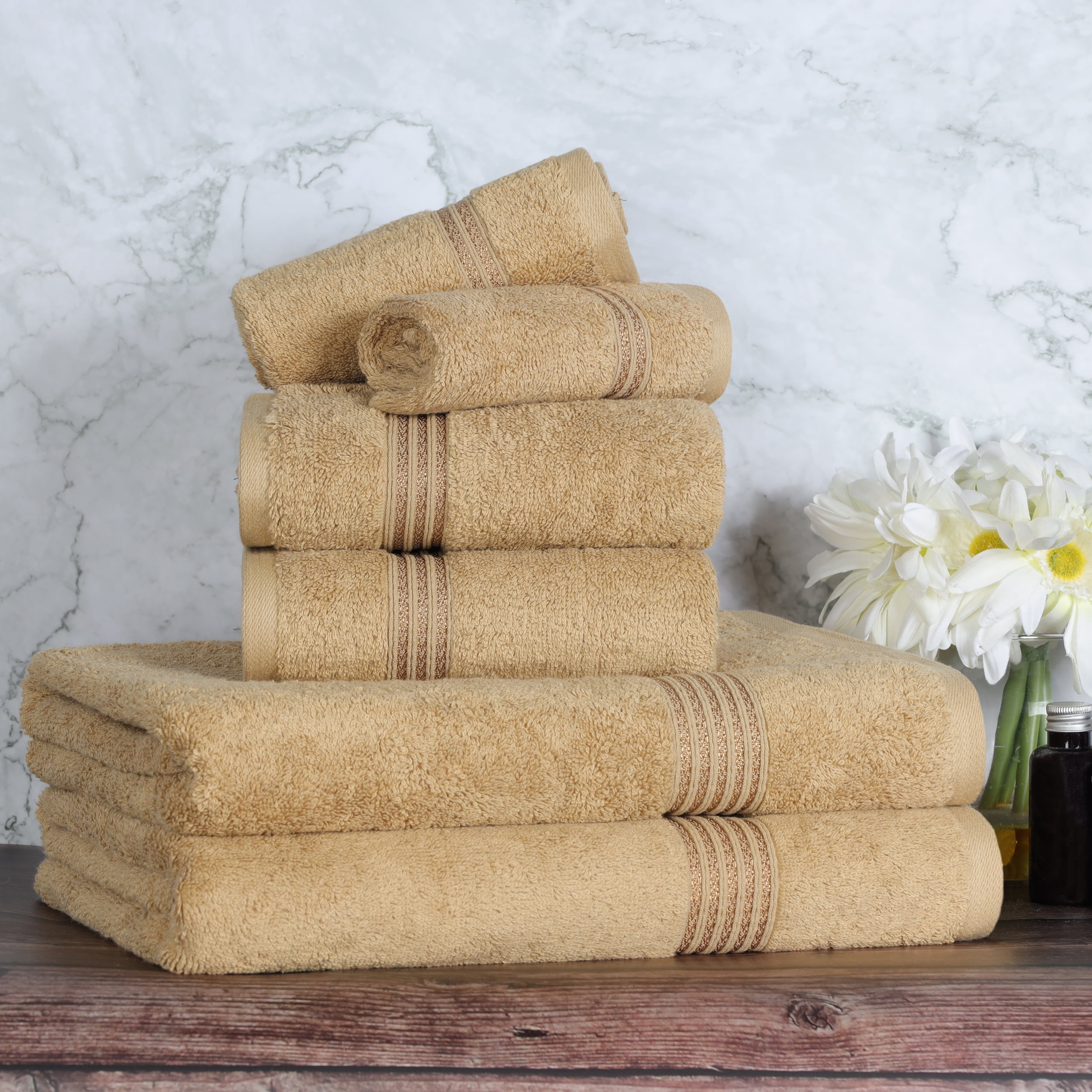 Bibb Home 6 Piece Egyptian Cotton Towel Set - 12 Colors - Solid Linen 