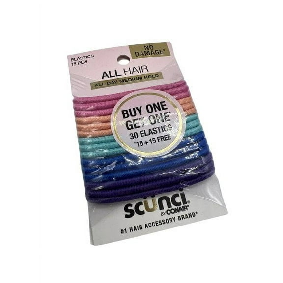 Scunci No Damage Medium Hold Hair Tie Elastics 15 Ct Pack Of 2