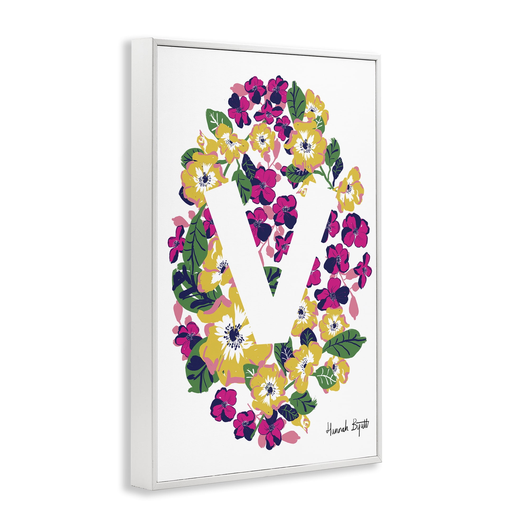 Stupell Industries Floral Bloom Letter V Botanical & Floral Painting White Framed Art Print Wall Art, 16 x 24