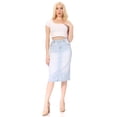 thumbnail image 4 of Fashion2Love Women's Juniors/Plus Size Calf - Length Ripped Stretch Pencil Stretch Denim Skirt, 4 of 5