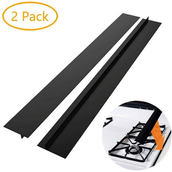 Kitchen Silicone Stove Counter Gap Cover,Easy Clean Heat Resistant Wide & Long Gap Filler,Seals Spills Between Counter,Stovetop,Oven,Washer & Dryer,Set of 2 (21 Inches,Black)