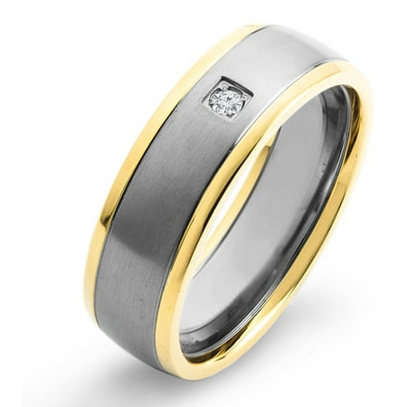 Crucible Gold-Plated Titanium and 0.03 Carat T.W. Diamond Brushed Comfort Band (H-I, SI2)