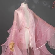 Yvsxxv Pink Sheer Chiffon Open Front Long Sleeve Hanfu Outer Cardigan Dress