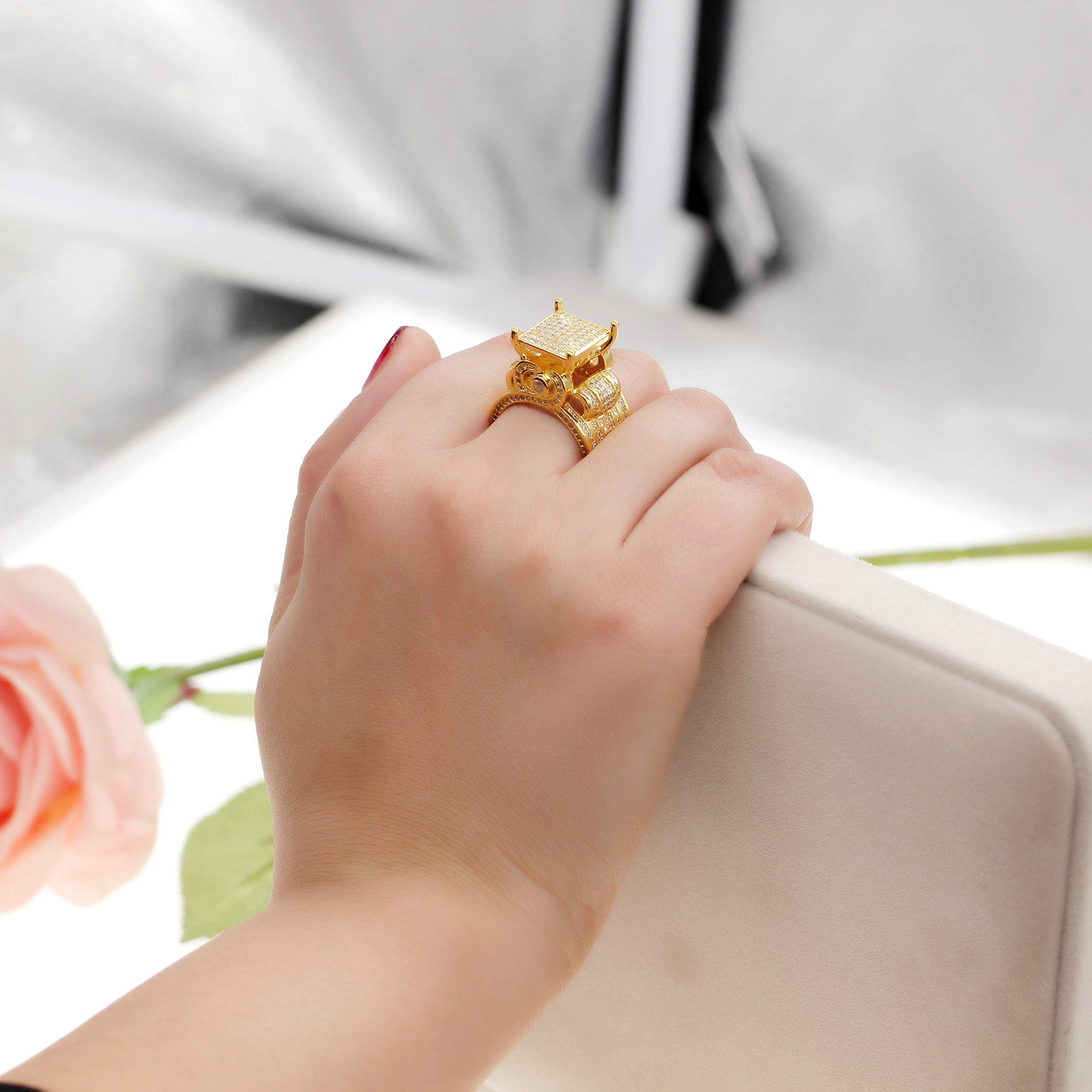 Luxury 18k Plated Leaf Design Ring Cocktail Ring Party - Temu