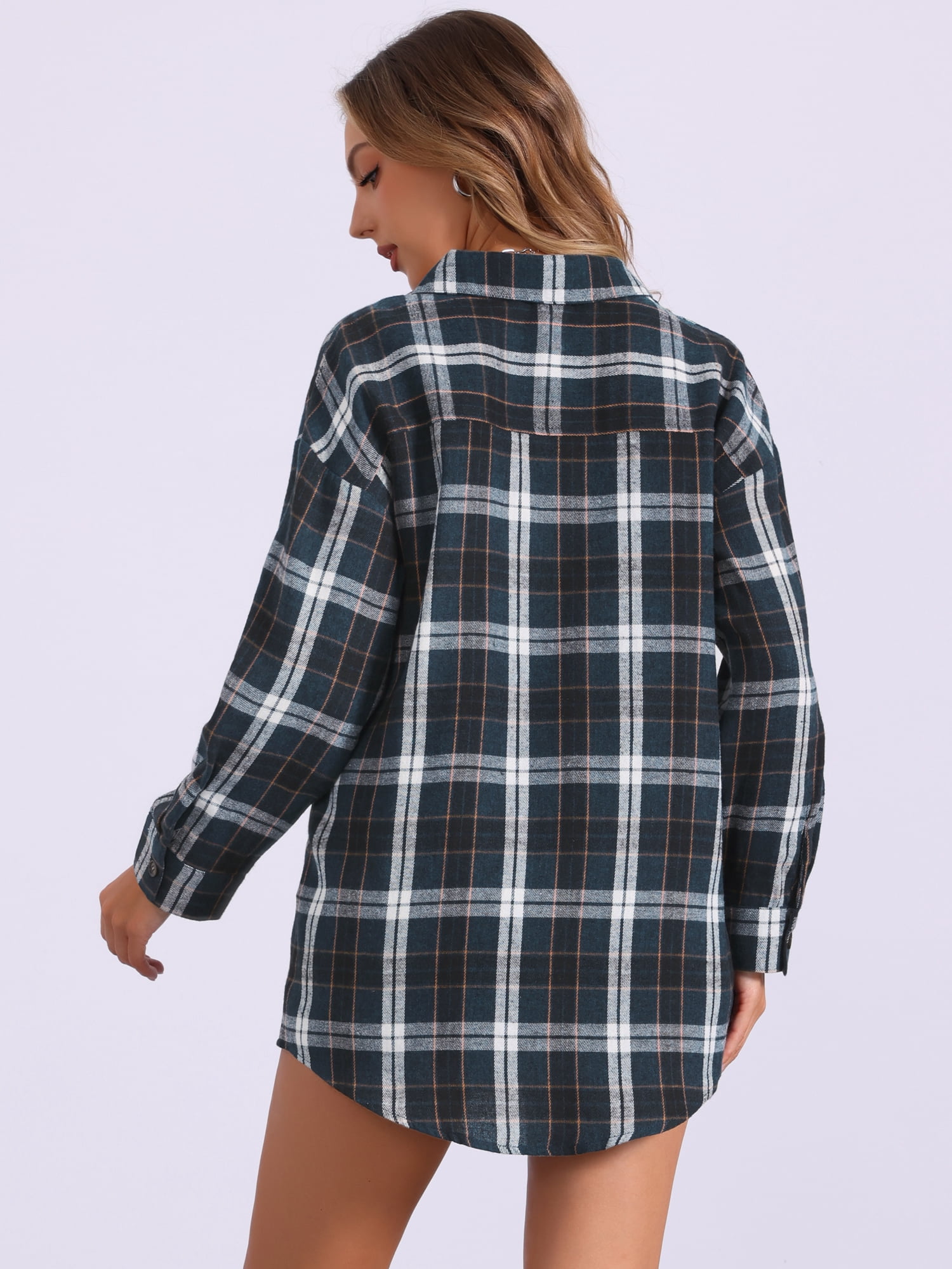 DARING DIVA Women's Long Sleeve Plaid Button Down Shirt Blouse Top XS Blue
