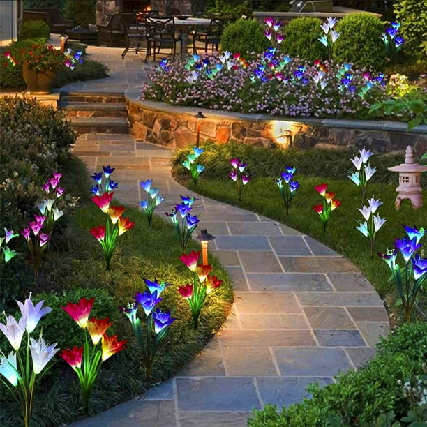 Solarek 2Pcs Solar Garden Lights Outdoor Lily Flower LED Light 7Color