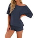 thumbnail image 1 of INSPIRAR CHIC Pijamas de Mujer de Punto Waffle con Cuello Redondo Conjuntos de Ropa de Casa de 2 Piezas XL Marino, 1 of 5