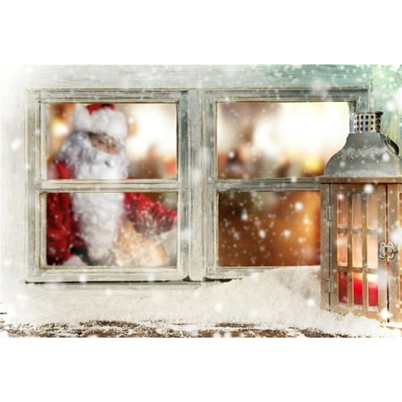 Santa Claus Portrait GreenDecor Polyester 7x5ft Christmas Backdrop Xmas Snowflake Photography Background Window Lantern Blurry Santa Claus New Year Kid Baby Infant Artistic Portrait ()