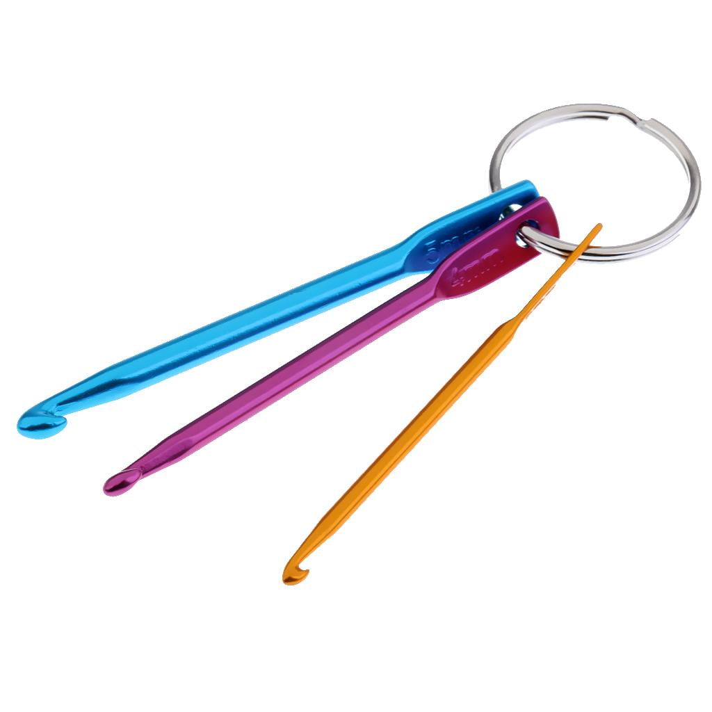 3 Pieces Mixed Aluminum Knit Crochet Hook Keychain Keyring Sewing Tools Yarn Sewing Supplies 3mm/4mm/5mm