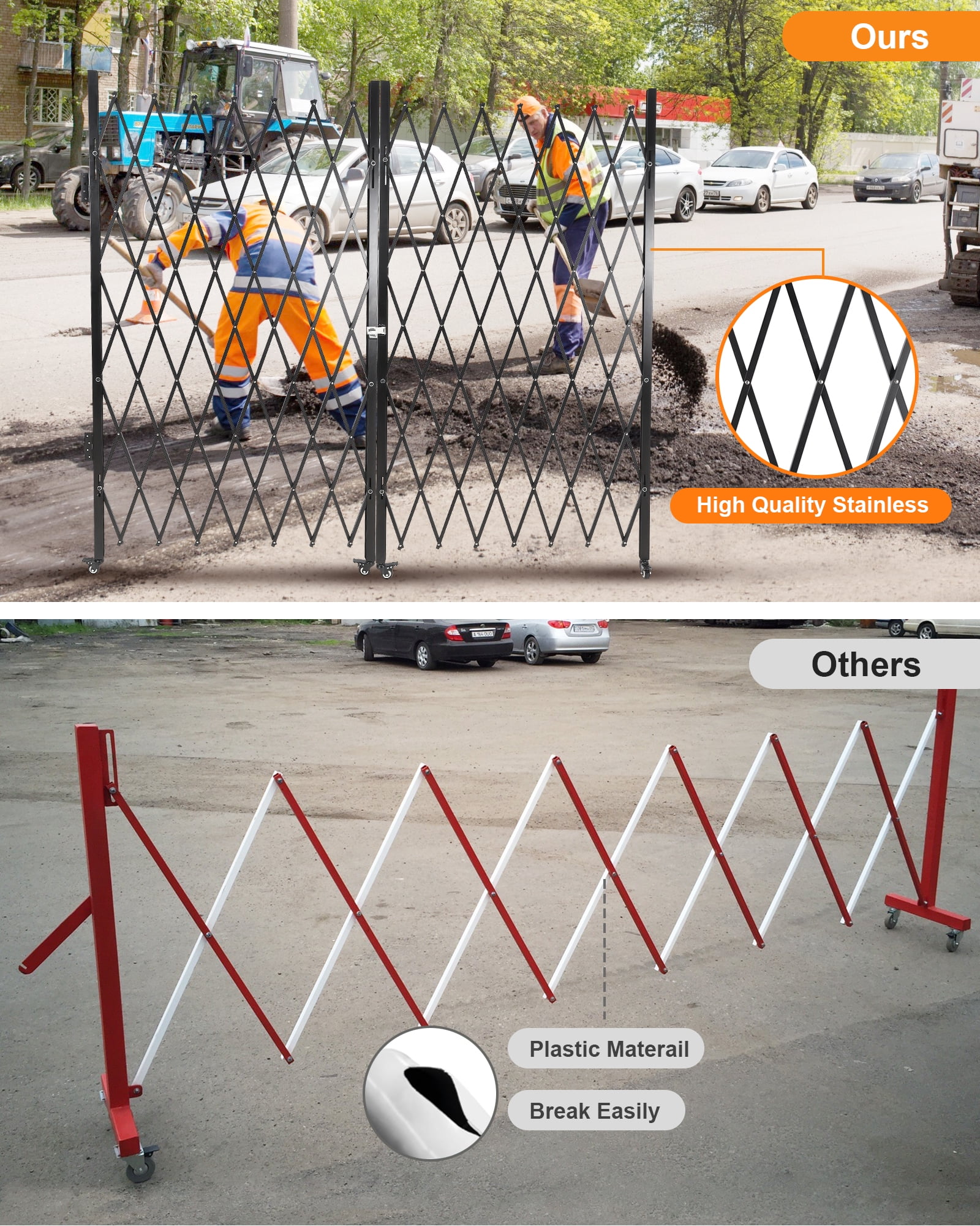 M optimized Foldable Security Gate, Aluminum Expandable Fence Portable Safety Barrier with Casters Retractable Driveway Gates 360°Rolling Barricade Gate Mobile Barricade Safety Barrier