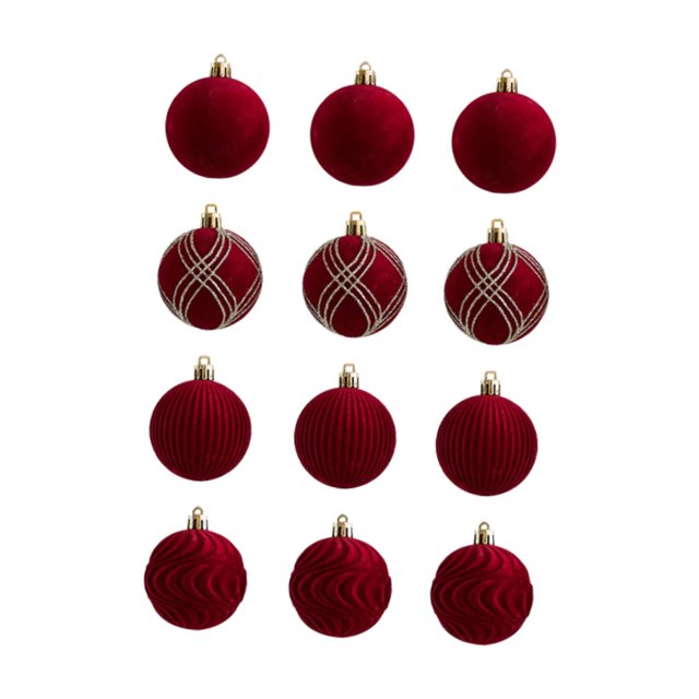 12 adornos navideños de bolas para árbol de Navidad, ideales para fiestas y apartamentos. Rojo