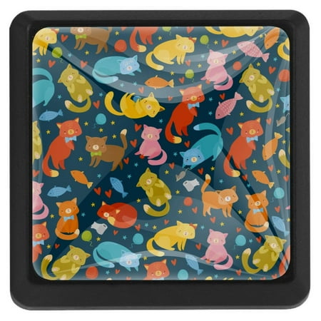 

Ownta Square with Screws 3 Pcs for Cupboard Dressing Table Bookcase Drawer Pull Handle Cabinet Door Knobs Colorful Animal Cats Fish Pattern