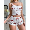thumbnail image 5 of Women Pajamas Heart Print PJ Set Crop Tops and Shorts Set 2 Piece Lounge Sets Red XL, 5 of 7