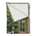 thumbnail image 2 of Garden Art Soft Flannel Fleece Throw Blanket, Nature Outdoorsy Picture Colorful Flowers and Trees Through Wooden Window, Cozy Plush for Indoor and Outdoor Use, 70" x 90", Multicolor, by Ambesonne, 2 of 5