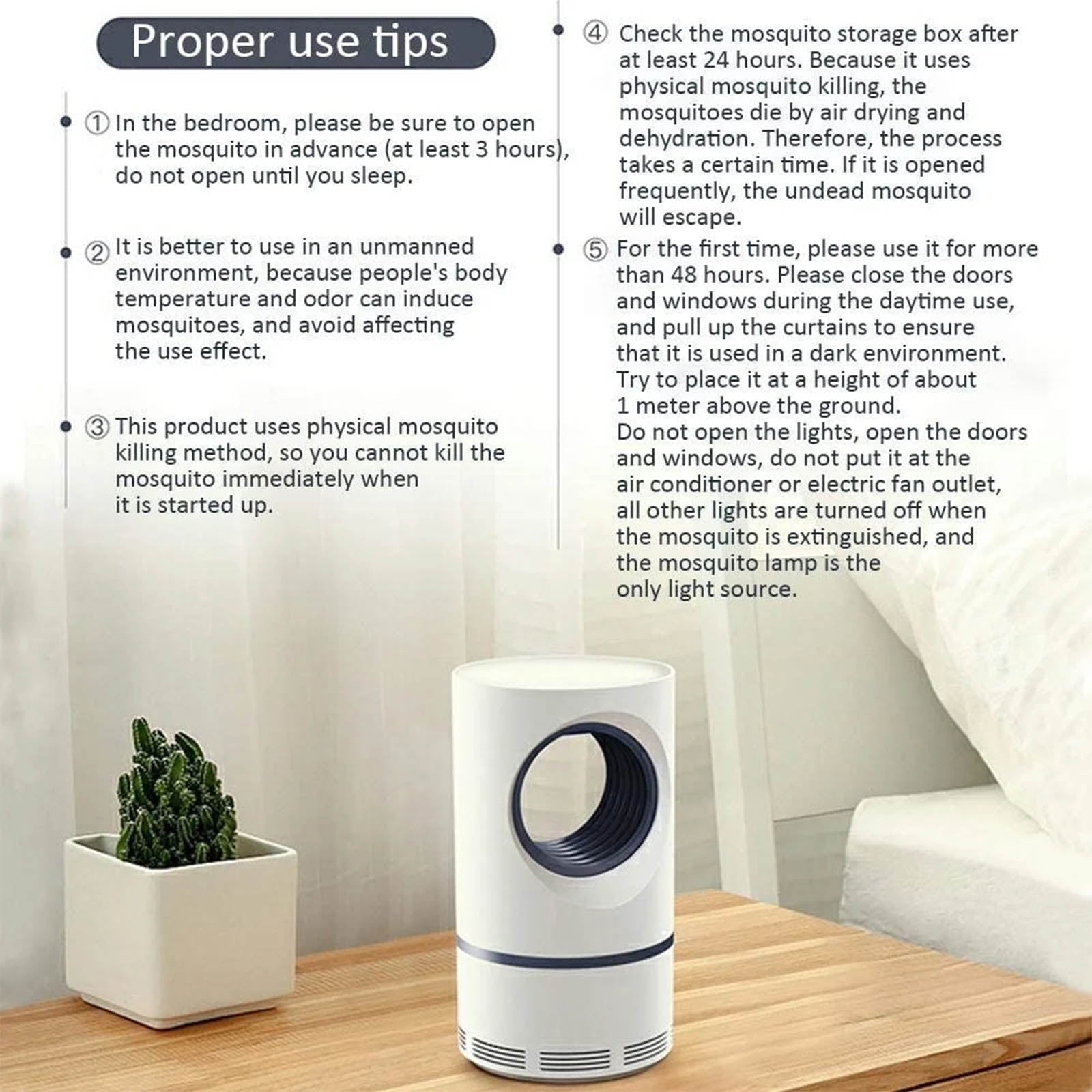 JIhuahe Mosquito Killer Indoor - USB Electric Trap with Suction Fan, No Zapper, Child Safe, Includes Adapter, Quiet Operation for Bedroom and Nursery, Home Essential