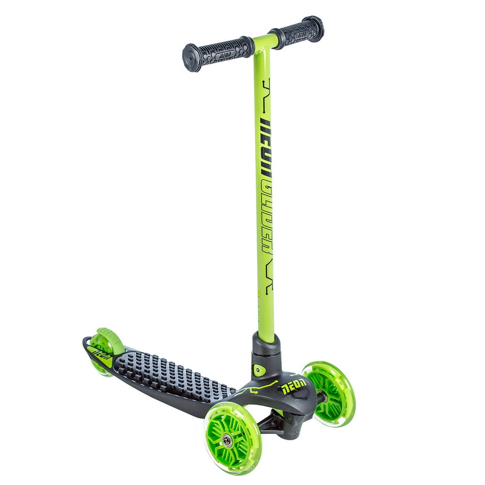 Neon Glider Three Wheel Scooter for Kids with LED Wheels Green