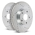 thumbnail image 1 of Power Stop Brake Rotor AR85213XPR Evolution Series; Drilled And Slotted; One Piece Design With Hat; Wheel Bolt Pattern 5 x 108 Millimeter; Rear; Silver Zinc Plated Cast Iron; Set Of 2, 1 of 4