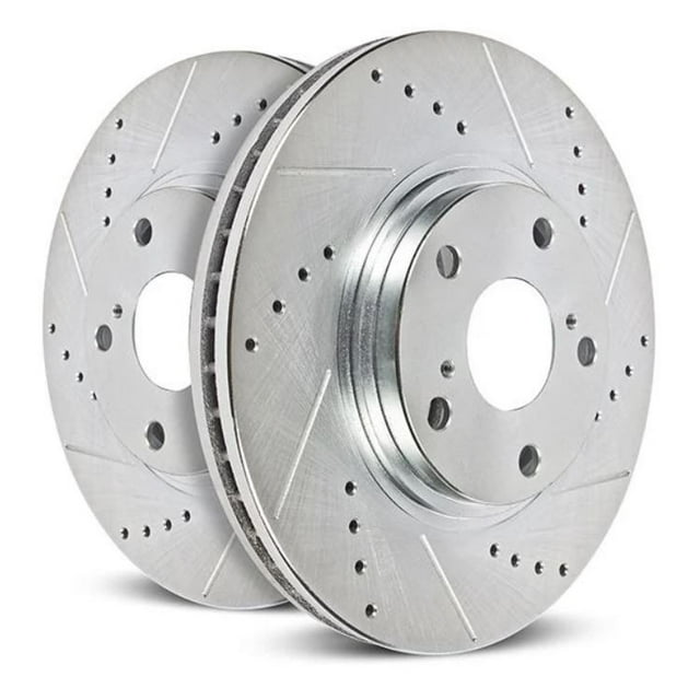 Power Stop Brake Rotor AR85213XPR Evolution Series; Drilled And Slotted; One Piece Design With Hat; Wheel Bolt Pattern 5 x 108 Millimeter; Rear; Silver Zinc Plated Cast Iron; Set Of 2