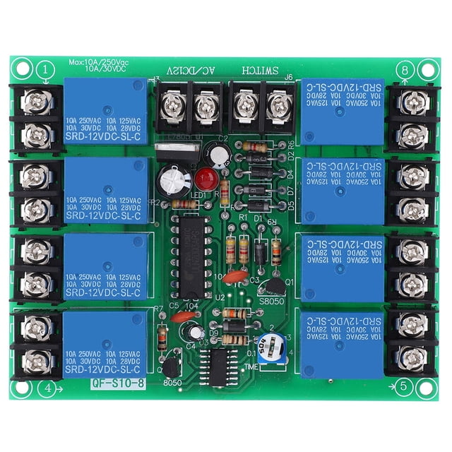 Placa controladora de secuencia de tiempo de potencia de 8 canales, módulo controlador secuencial ajustable de 0,2 a 4 s