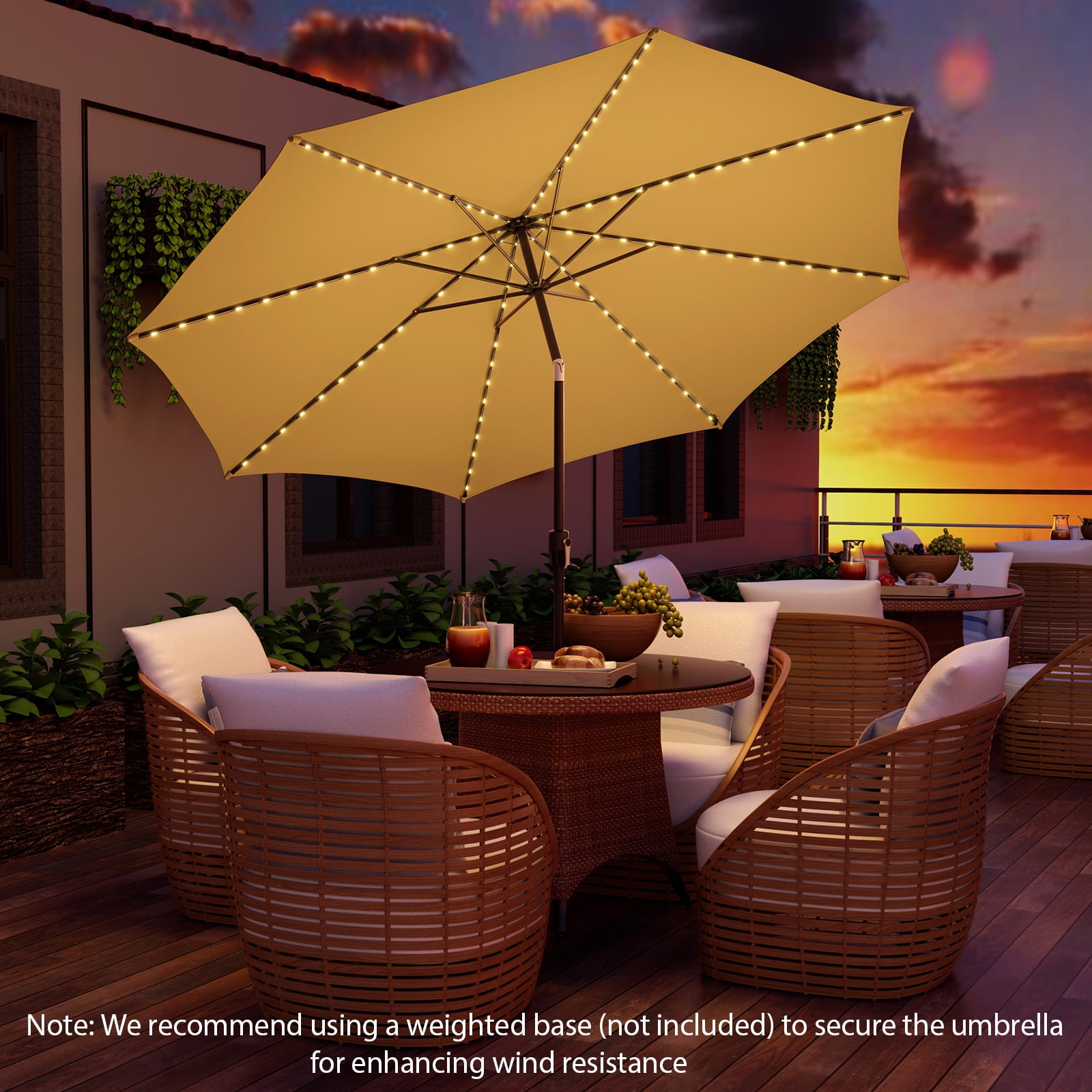 Topbuy 10FT Solar Umbrella Patio Umbrella with 112 LED Lights Outdoor Table  Market Umbrella with Crank Lifting Handle u0026 Push Button Tilt System Beige |  Walmart Canada