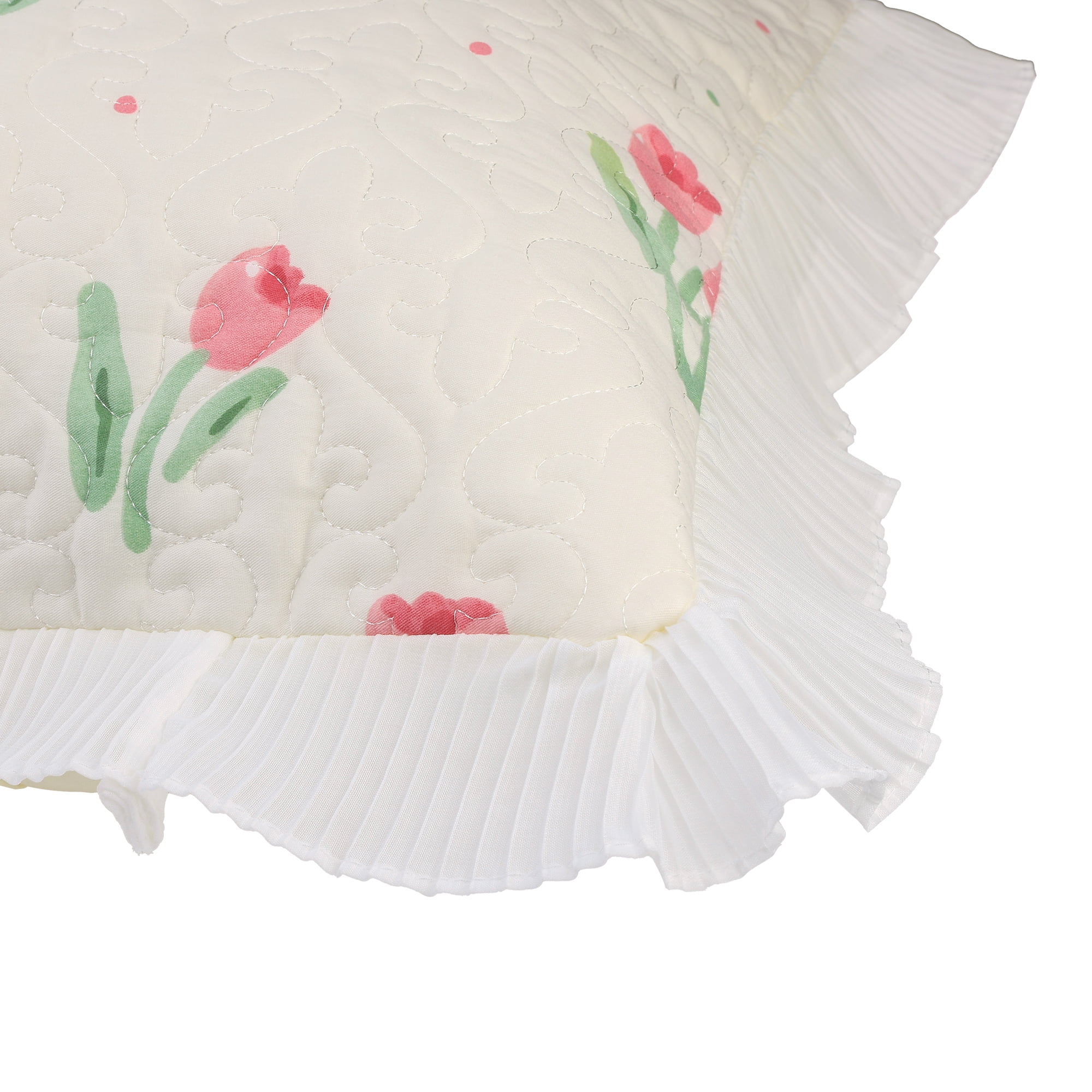 Unique Bargains Cotton Floral Ruffle Trim Pillow Shams Set of 2 with Envelope Closure  White Queen