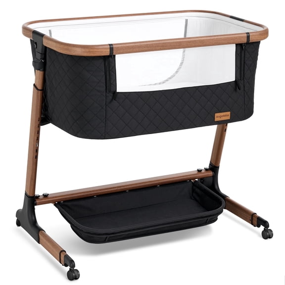 Angelbliss Electric Baby Bassinet Bedside Sleeper, Auto-Rocking Baby Crib with 5 Speeds, 6 Adjustable Heights and Music, Beige