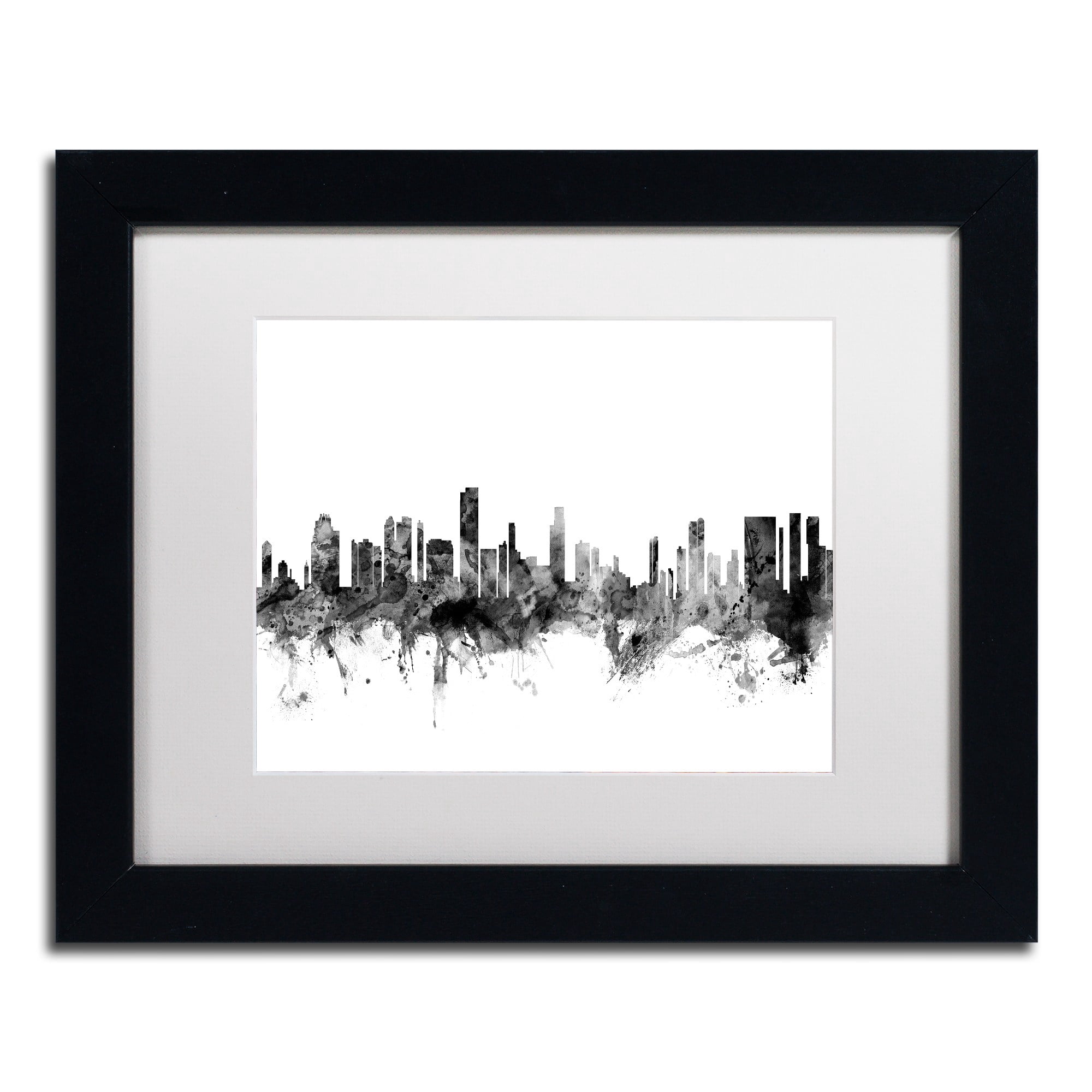 Trademark Fine Art "Honolulu Hawaii Skyline B&W" Canvas Art by Michael Tompsett, White Matte, Black Frame
