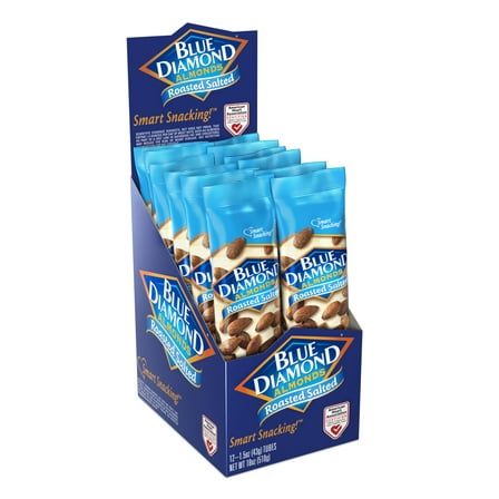 Blue Diamond Almonds, Roasted Salted Flavored Snack Nuts, Single Serve Bags (1.5 Oz. Tubes, Pack of 12)