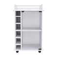 thumbnail image 3 of 32" H white bar-coffee cart, Kitchen or living room cabinet storage with with 4 wheels, with 6 bottle racks, a central shelf covered by 1 glass door, 1 support surface with aluminum front., 3 of 5