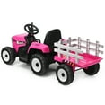 thumbnail image 6 of Costway 12V Kids Ride On Tractor with Trailer Ground Loader w/ RC & Lights Pink, 6 of 10