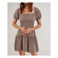 thumbnail image 3 of Womens Smocked Square Neck Boho Floral Short Sleeve Ruffle Beach Summer Mini Dress, 3 of 6
