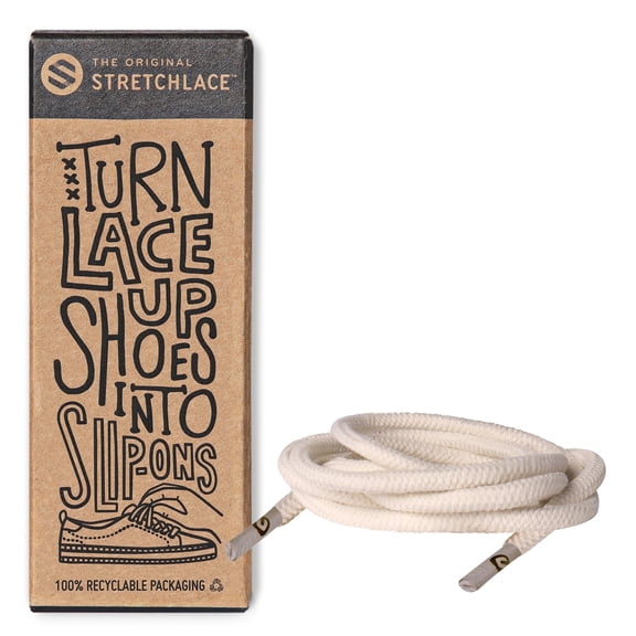 Stretchlace Elastic Shoe Laces, Round Stretch Shoelaces, Ivory, 30 Inches, 1 Pair