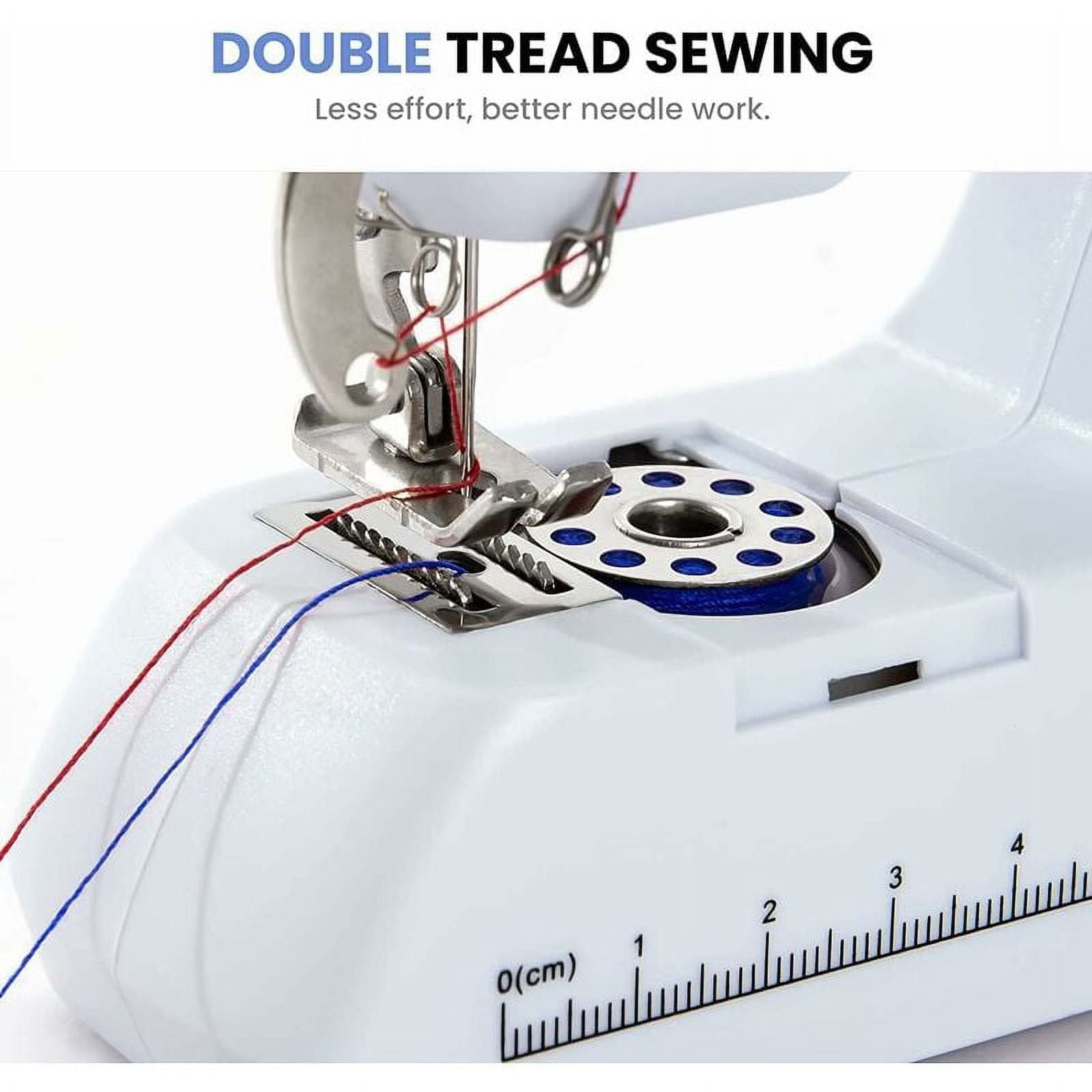 White - Portable Double Thread Sewing Machine, Portable Mini Electric Sewing Machine for Adult Beginners, Easy to Use and Fast Sewing, Suitable for Clothes,