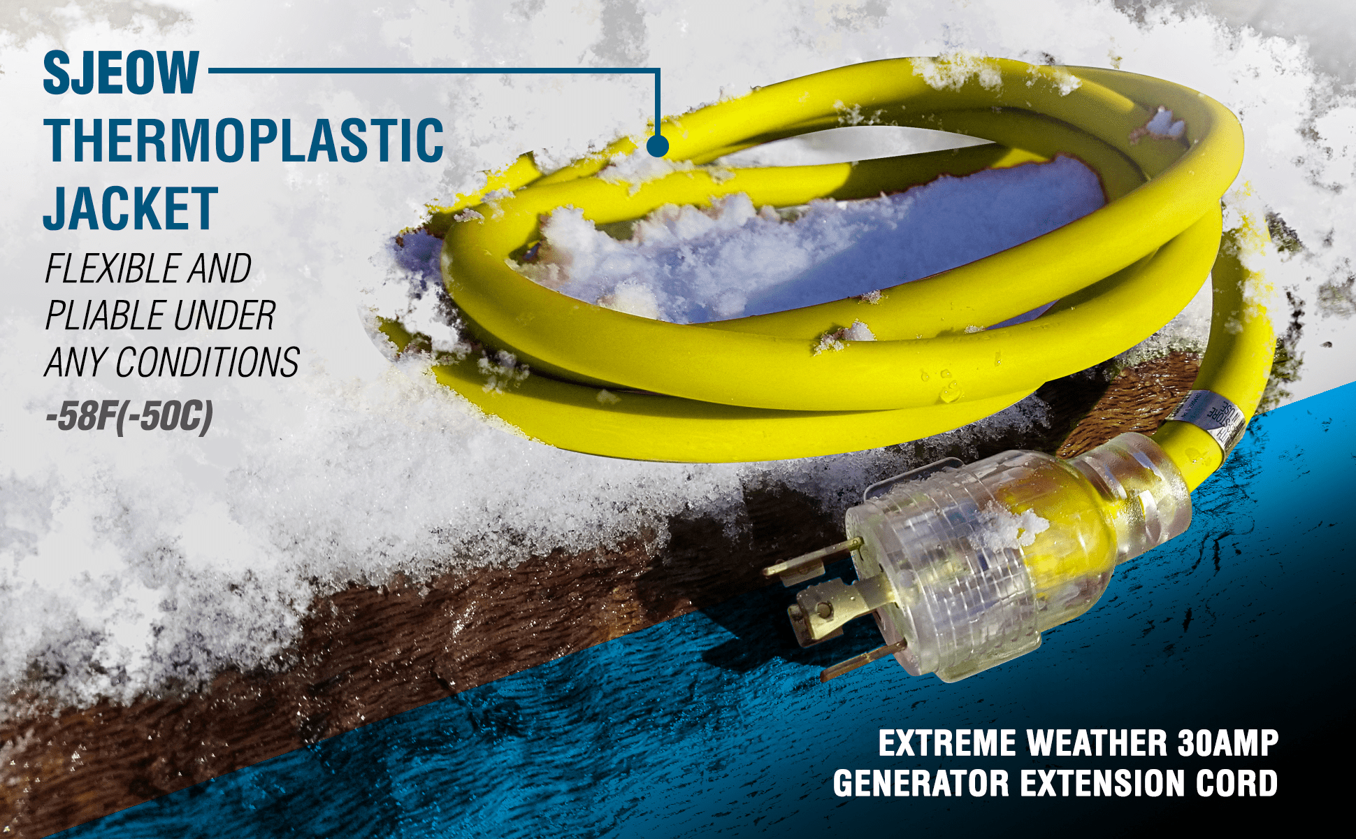 TEMCo 50 ft Extreme Cold Weather Generator Extension Cord L14-30 30 Amp Yellow